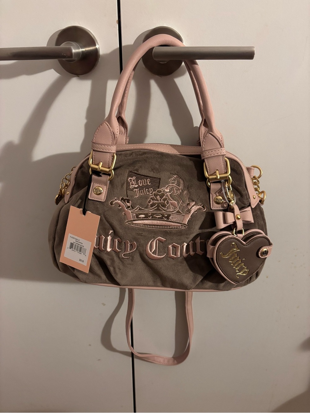 Juicy Couture iced coffee crown satchel Pink Trim Brown Velour Satchel